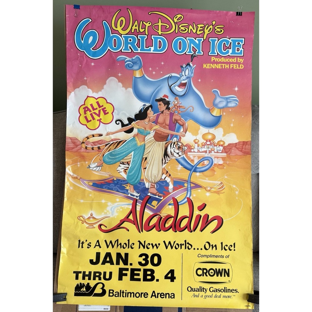 VTG Disney's World On Ice Aladdin Promotional Poster 1990's Baltimore Arena